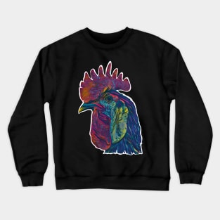 Rad Roosters Pattern | Graphic Design of a Rooster Photo and Illustrated Rooster Footprints| Crewneck Sweatshirt